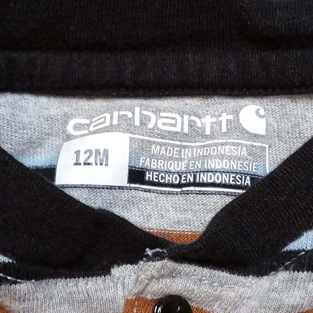 Carhartt Baby One Piece Bodysuit Size 12M Gray Black Striped Long Sleeve